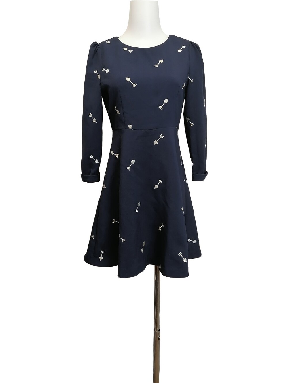 🎏🎏Navy Arrow Print Long-Sleeve A-Line Dress (B2G1 Free)